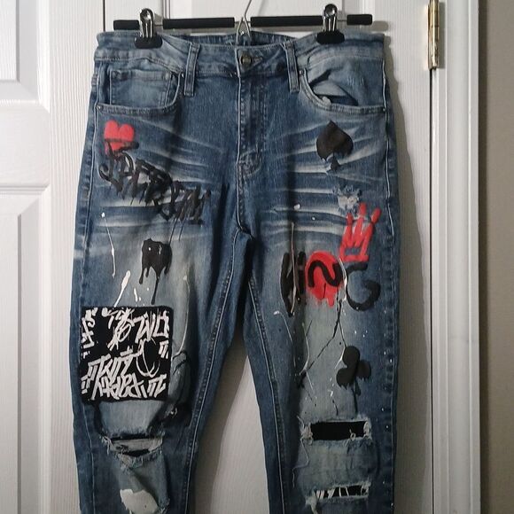 Rue21 Men's Graphic  Skinny Supreme Flex Black Jeans 32/32 - Picture 3 of 15